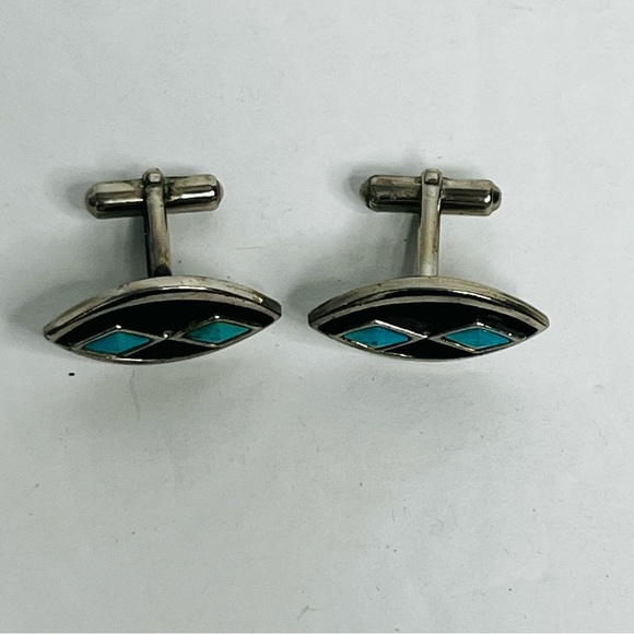 vintage st labre diamond shape turquoise southwestern cufflinks costume - Picture 2 of 6